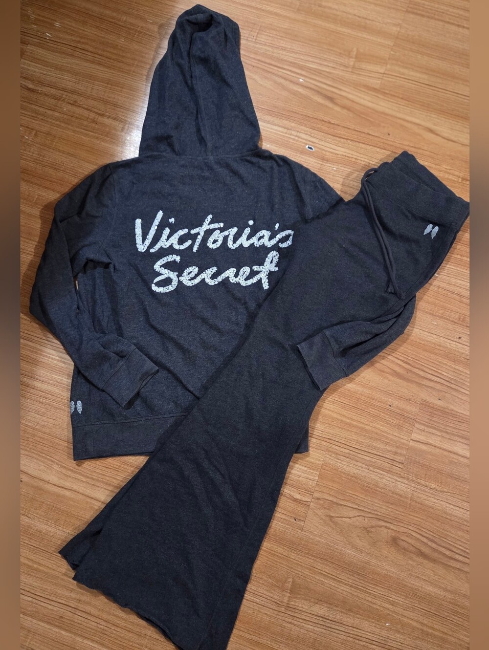Victoria's Secret Y2K Angel Wings Charcoal Gray Sequin Sweatsuit M/L (Fits L)